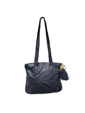 JAY HERBERT Women's Woven Tassel Blue Leather Shoulder Bag Pre-owned Condition